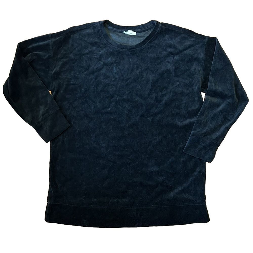 Eileen Fisher Tunic Crew Neck Organic‎ Cotton Black Velour Tunic Top XS